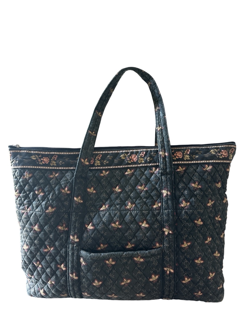 Americana by Sharif Large Black Floral Scrolls Print Tote Bag Quilted Handbag